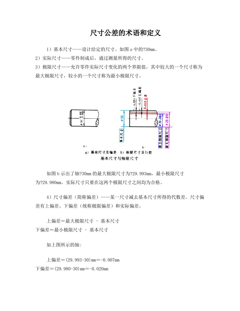 尺寸公差的术语和定义