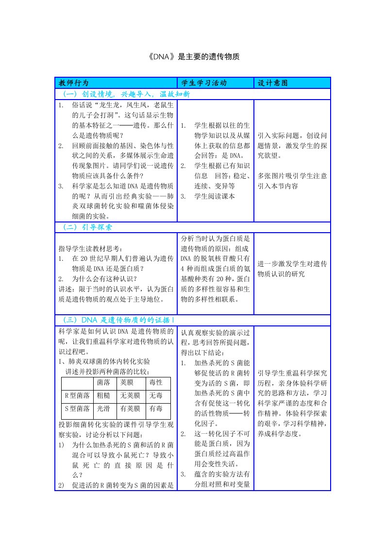 《DNA是主要的遗传物质》教学设计