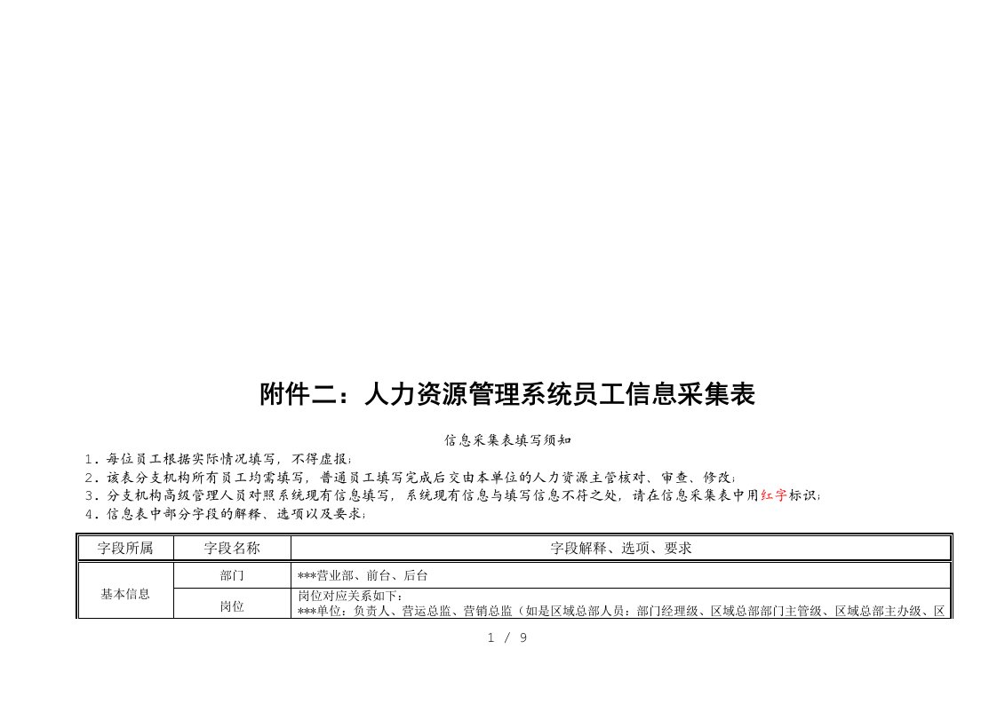 企业人力资源管理系统员工信息采集表