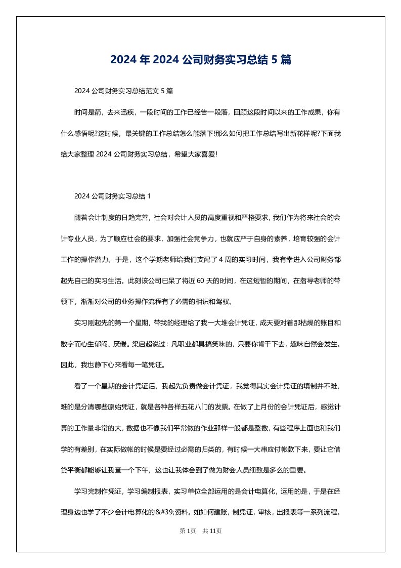 2024年2024公司财务实习总结5篇