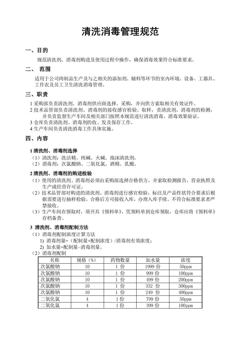 食品生产清洗消毒作业指导书