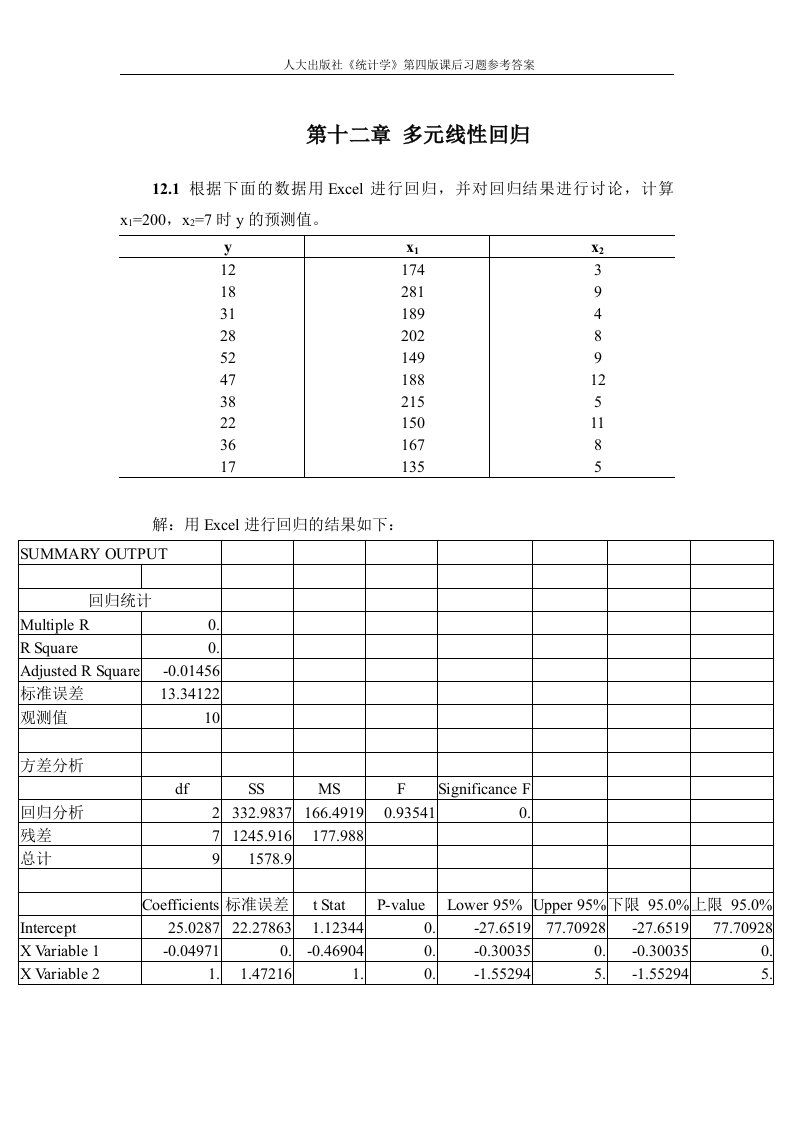 第十二章-多元线性回归