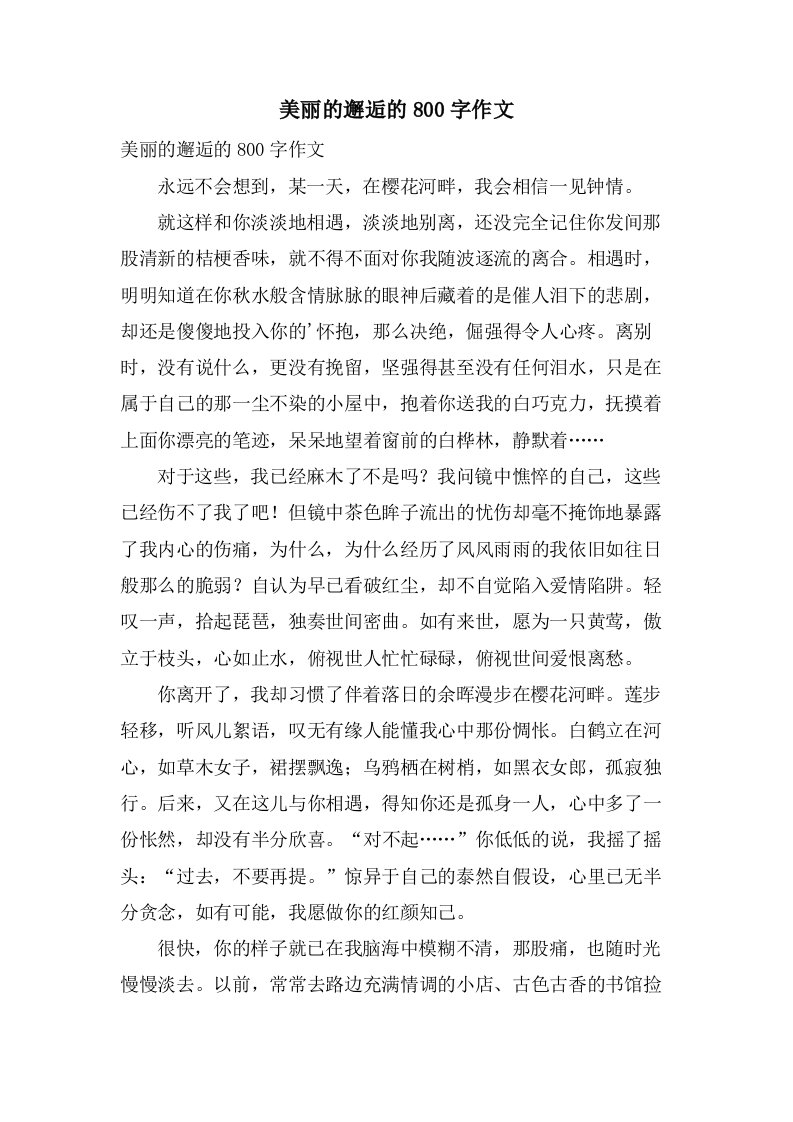 美丽的邂逅的800字作文