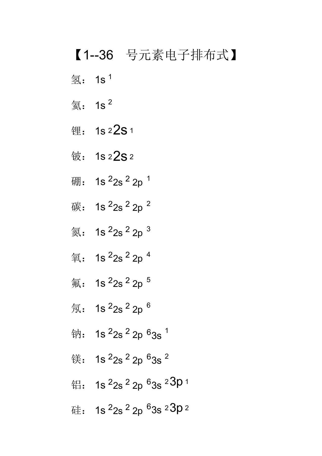 1、136号元素电子排布式、排布图