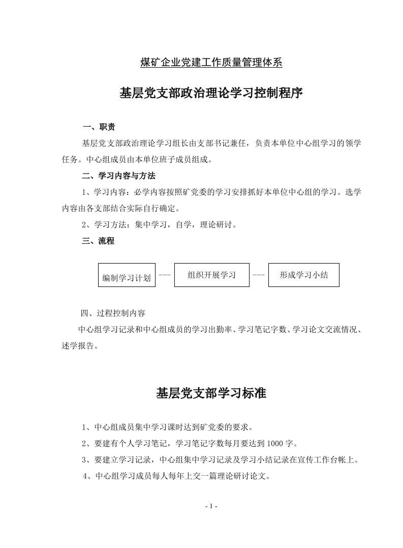 煤矿企业党建工作质量管理体系作业程序