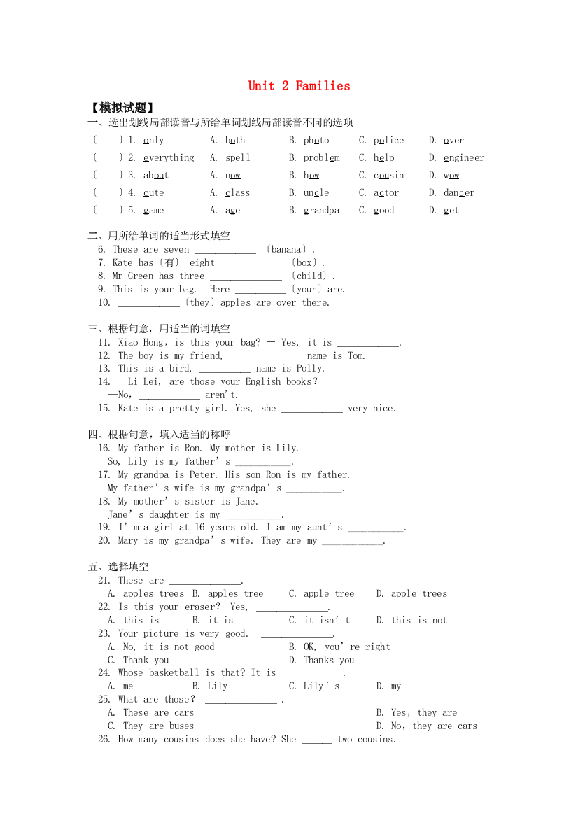 Unit2Families