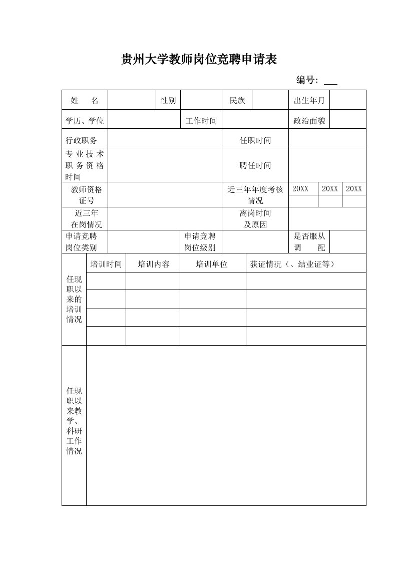 岗位职责-贵州大学教师岗位竞聘申请表