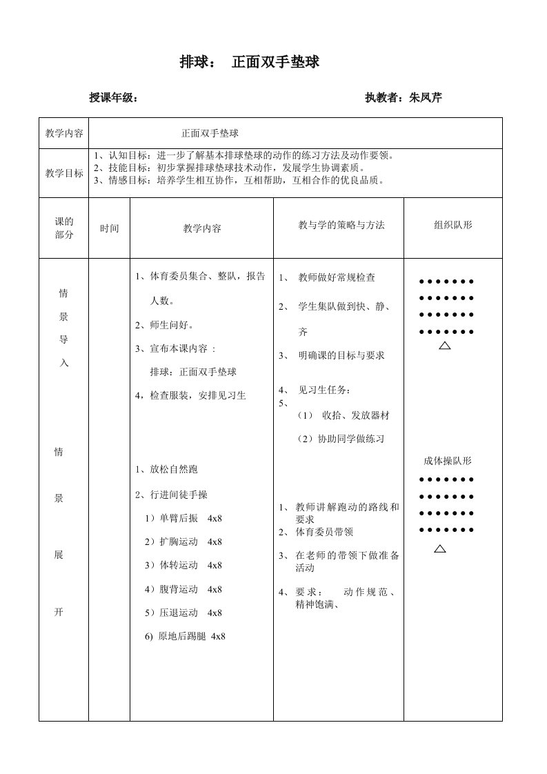 排球正面双手垫球教案.doc