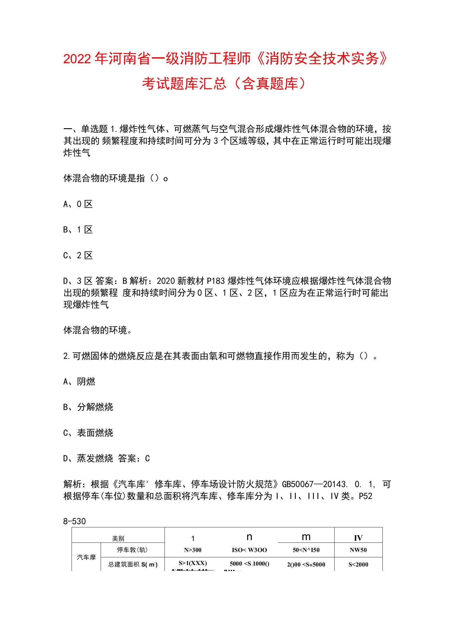 2022年河南省一级消防工程师《消防安全技术实务》考试题库汇总（含真题库）