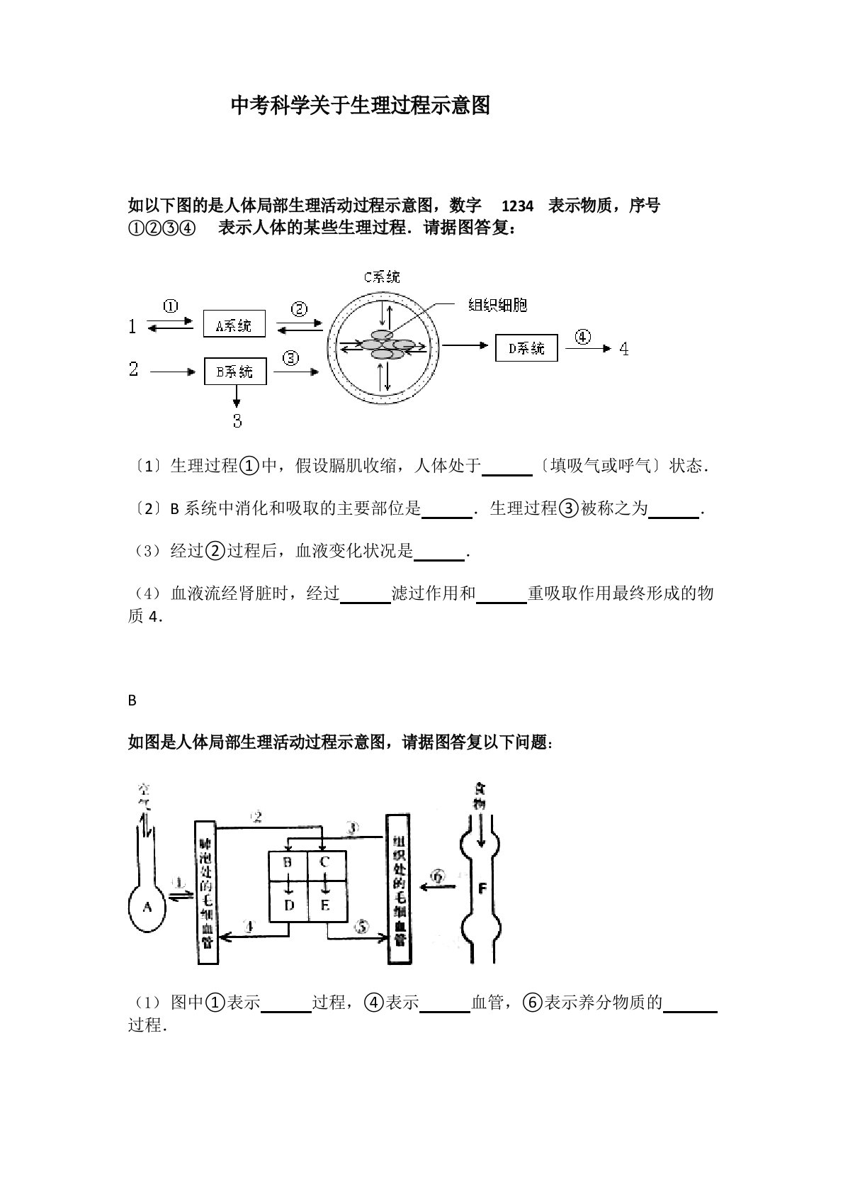 中考生物专题教案生理过程示意图练习