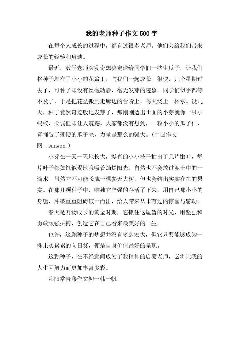 我的老师种子作文500字