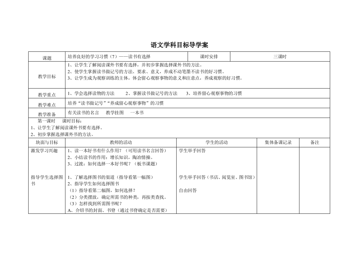 培养良好的学习习惯——读书有选择