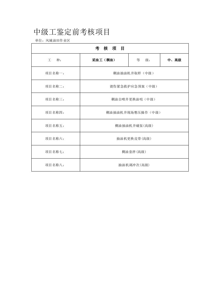 鉴定前稠油采油考核操作规程