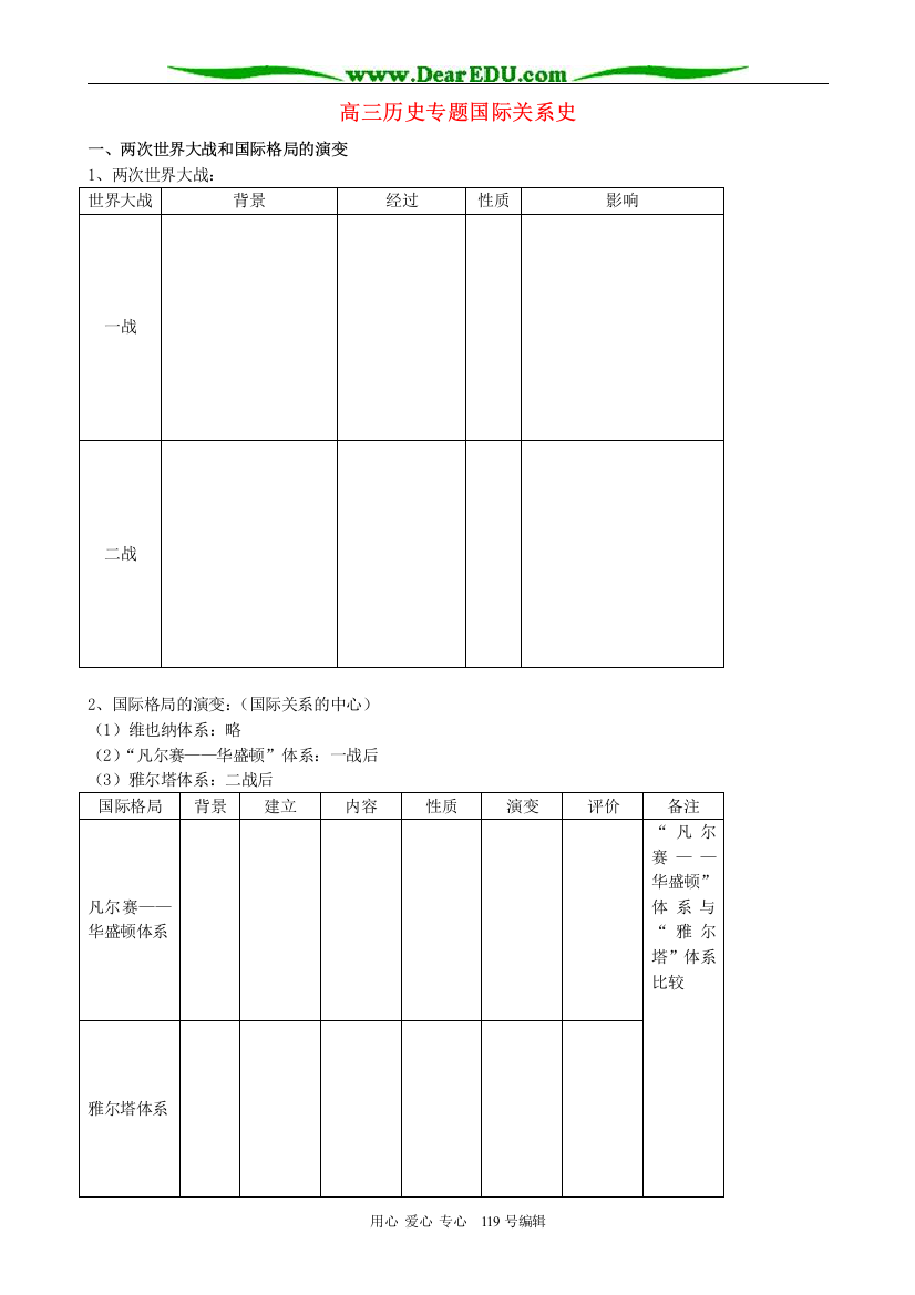 高三历史专题国际关系史