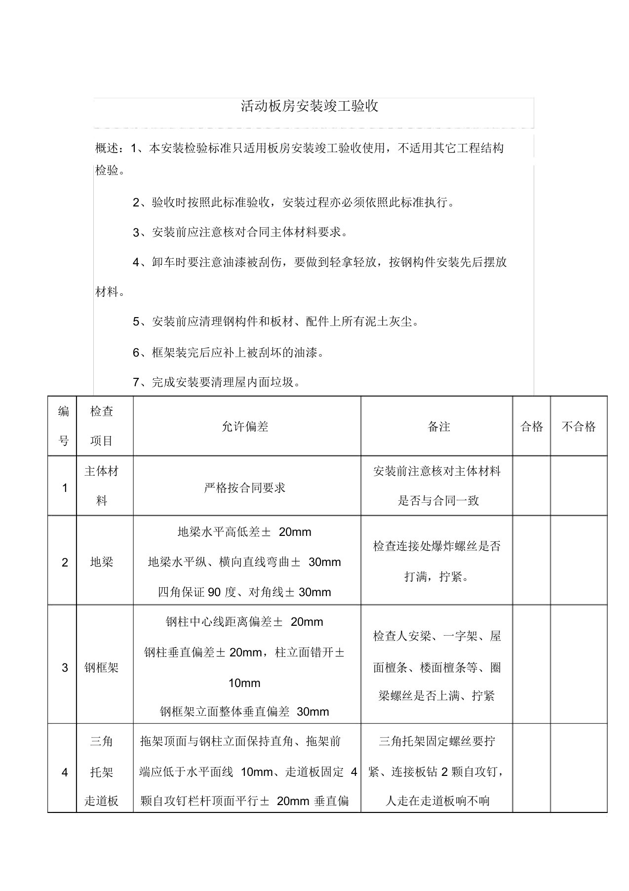 活动板房验收标准