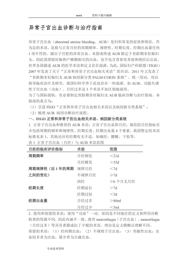 异常子宫出血诊断和治疗指南