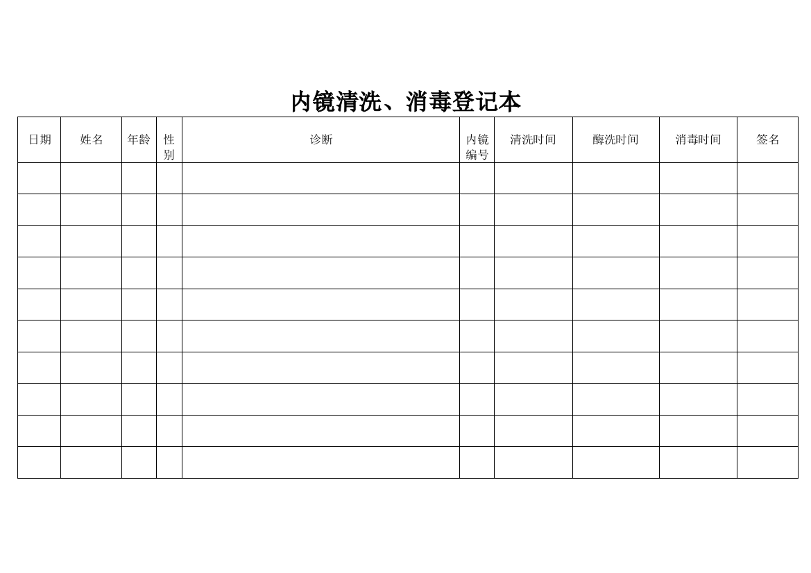 内镜清洗、消毒登记本