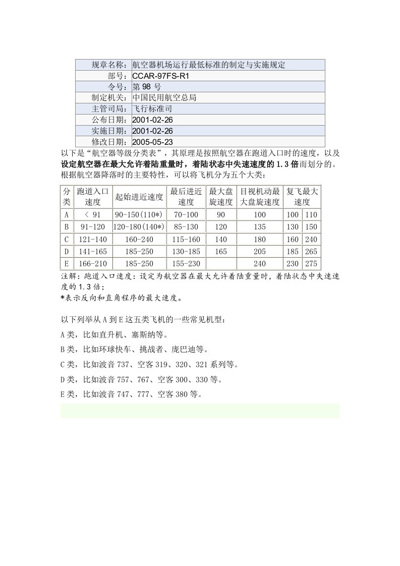 飞机CDE类