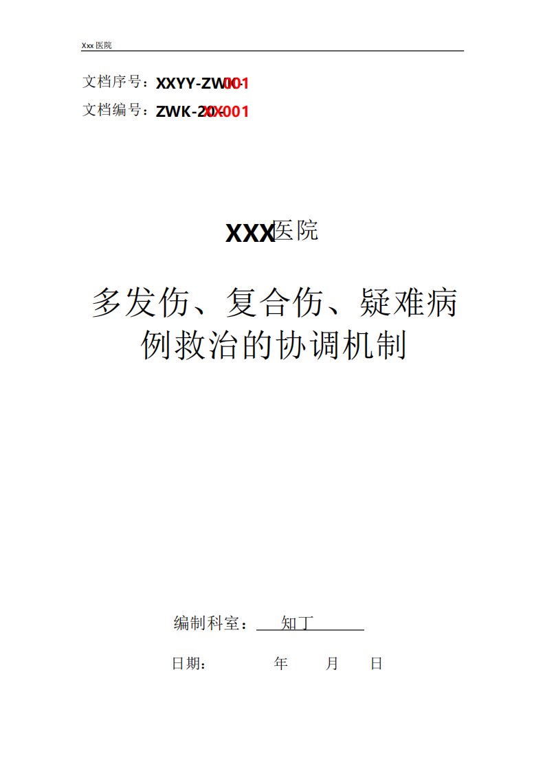 医院多发伤、复合伤、疑难病例救治的协调机制