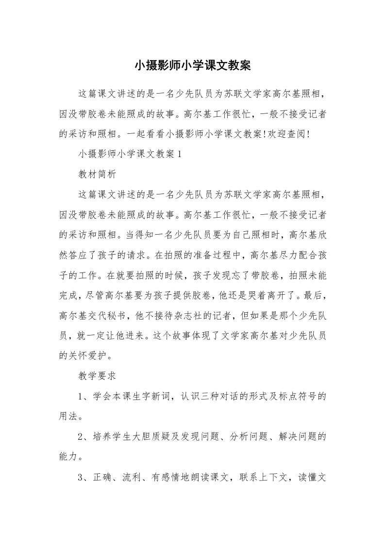 小摄影师小学课文教案