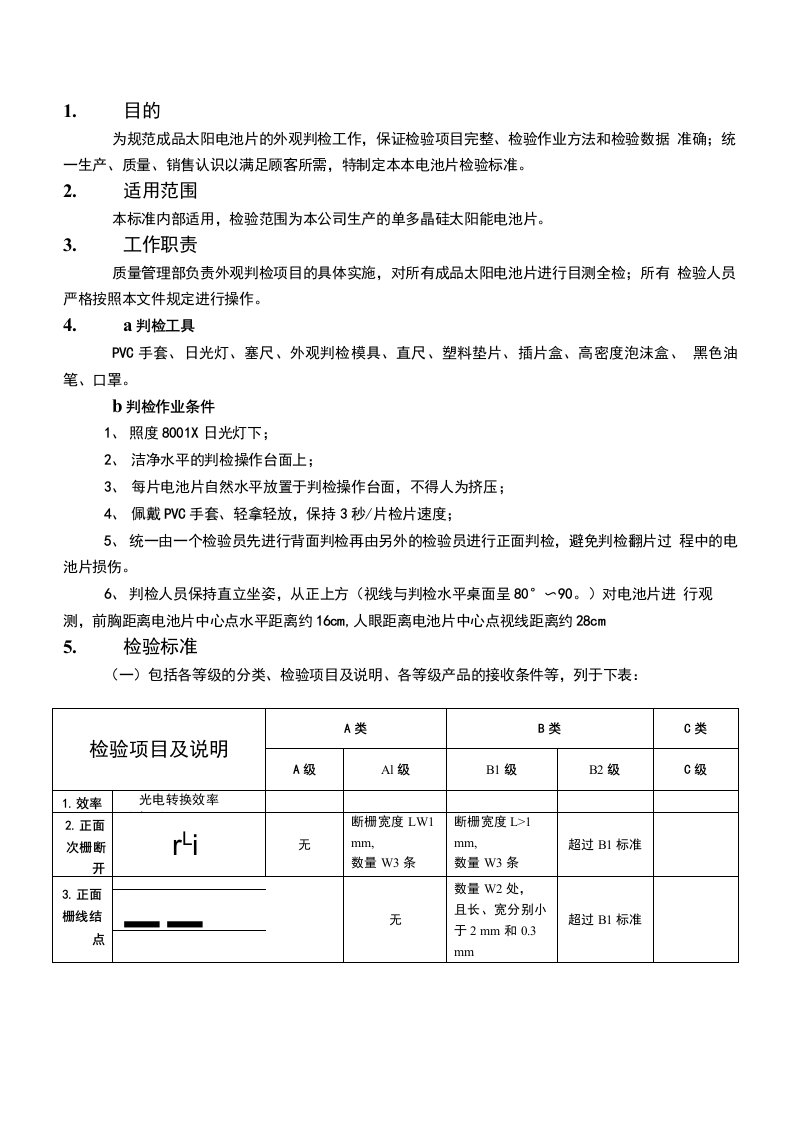 太阳能光伏电池片分档标准