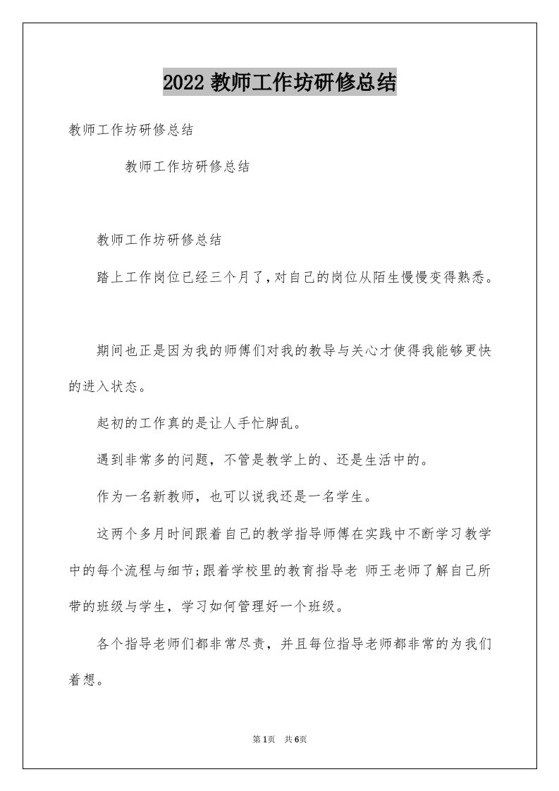 2022教师工作坊研修总结