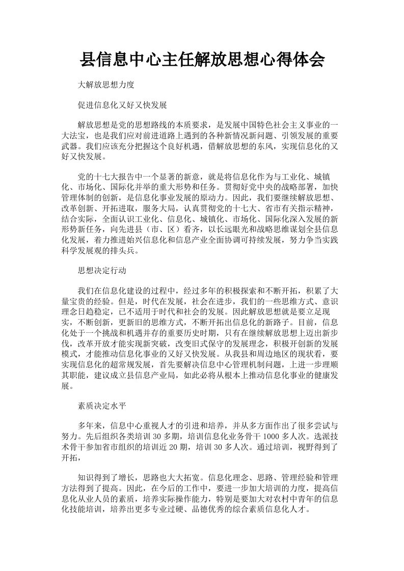 县信息中心主任解放思想心得体会