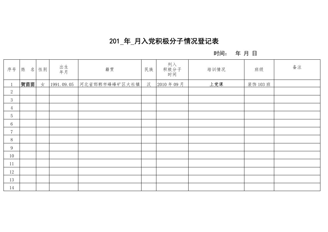 发系组织部党员情况统计表模板