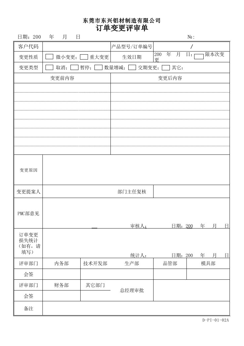 订单变更通知单