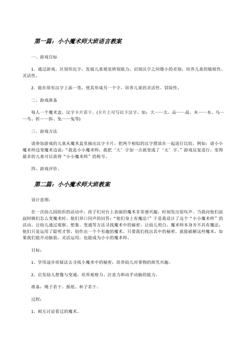 小小魔术师大班语言教案（共5篇）[修改版]