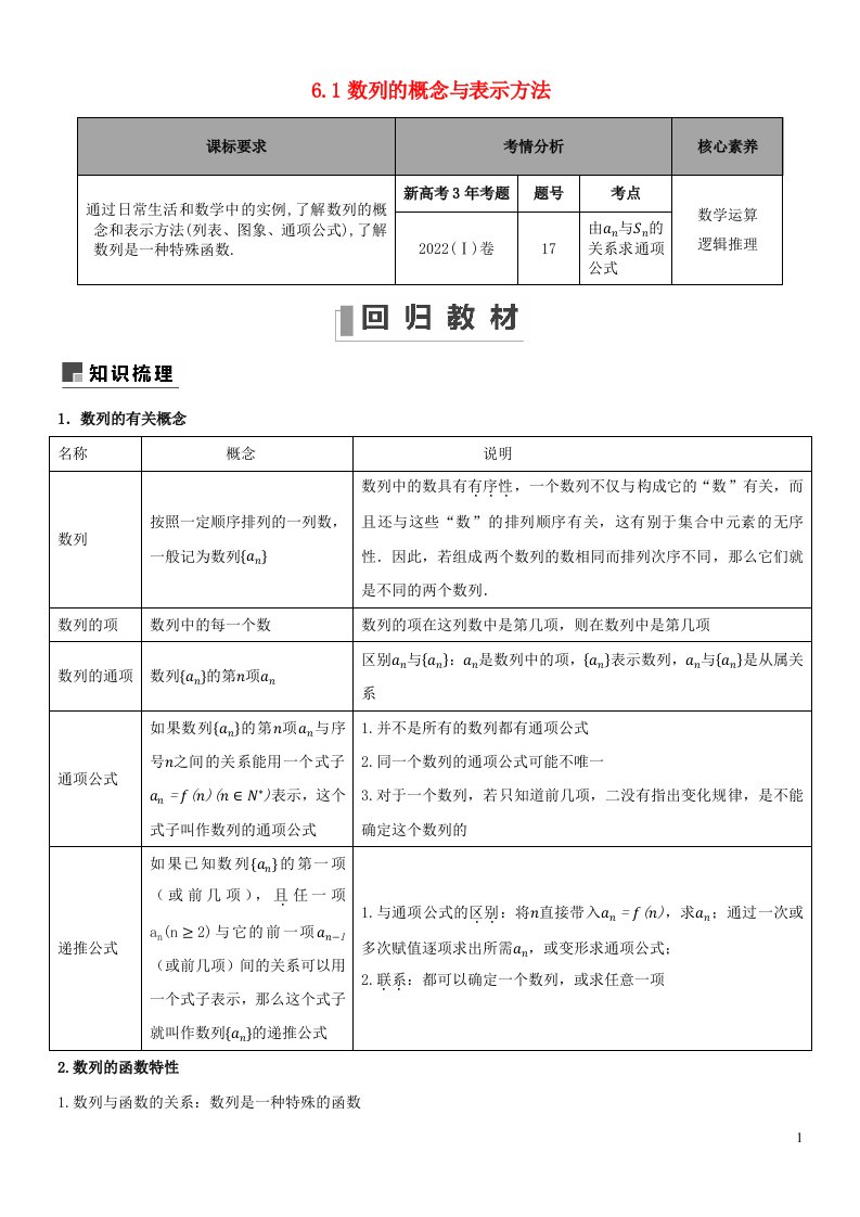 2022_2023学年高三数学新高考一轮复习专题6.1数列的概念与表示方法含解析