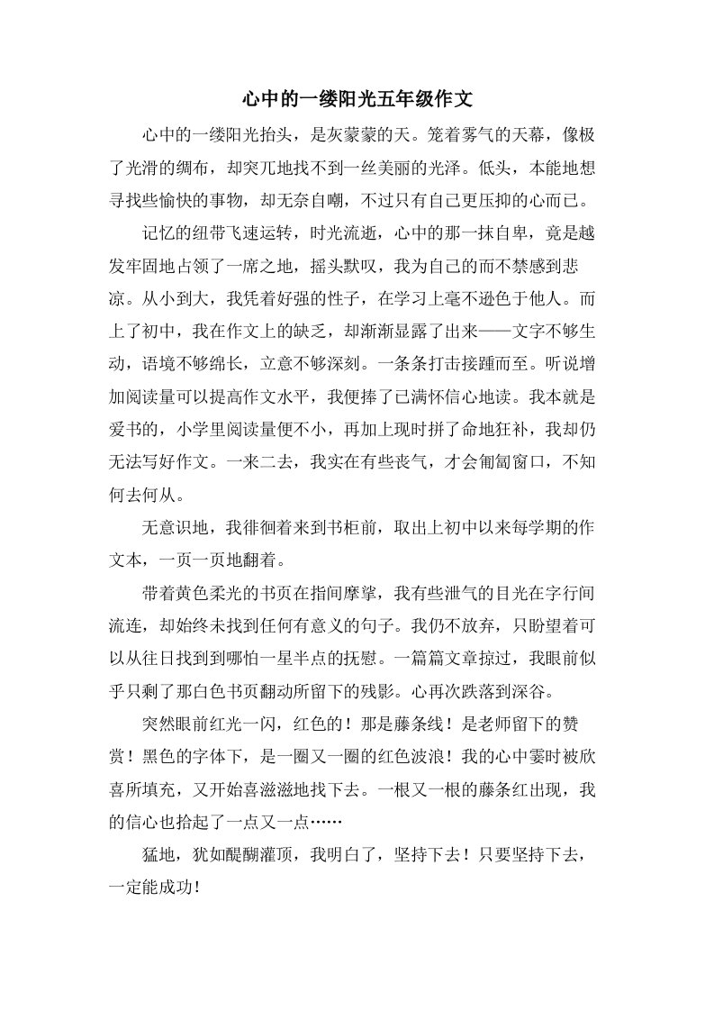 心中的一缕阳光五年级作文