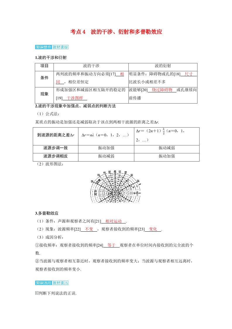 备考2024届高考物理一轮复习讲义第八章机械振动和机械波第2讲机械波考点4波的干涉衍射和多普勒效应