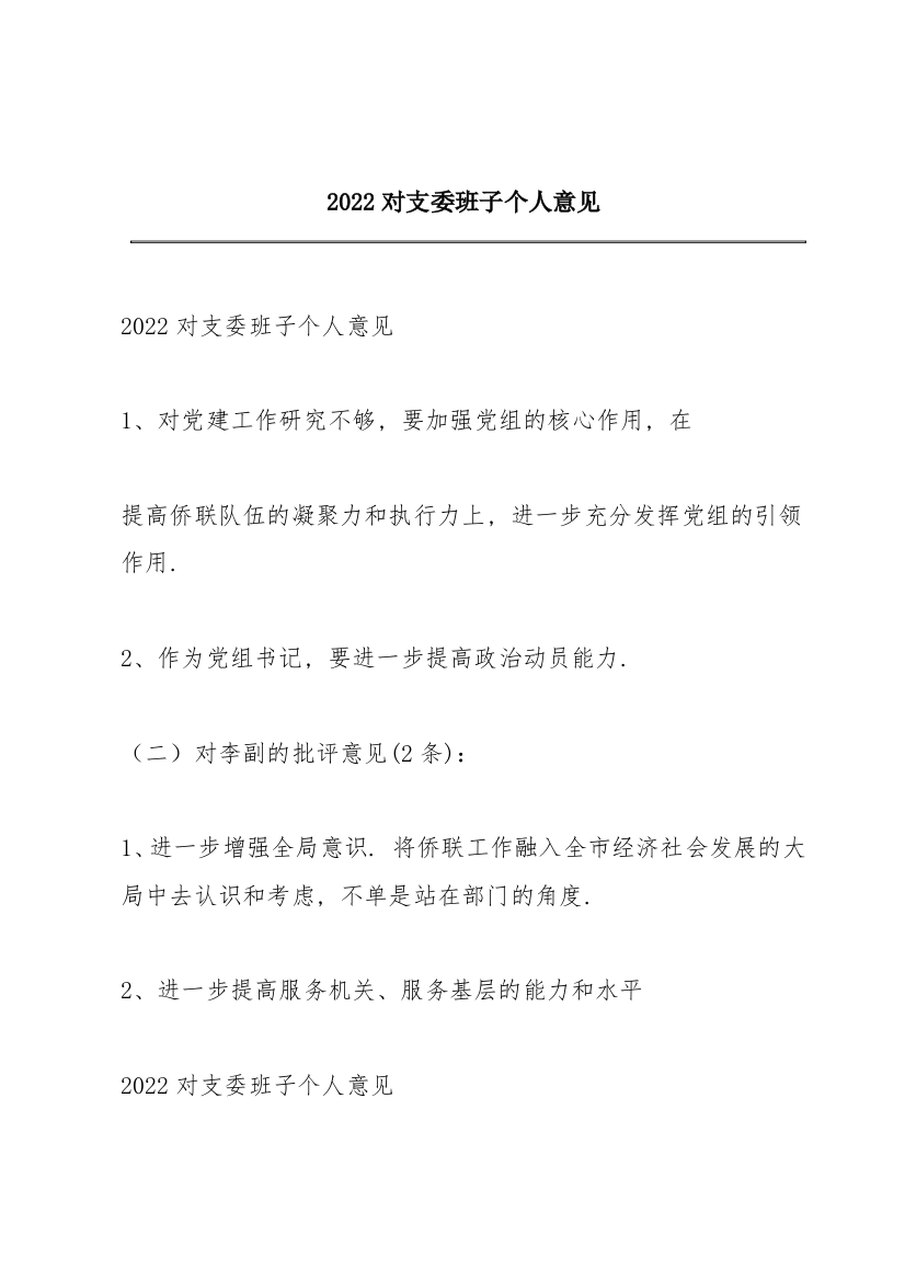 2022对支委班子个人意见