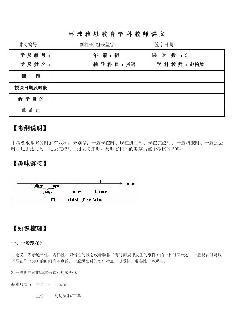 初中八大时态总复习