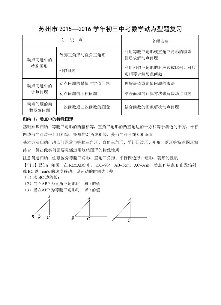 2017初三中考数学动点型题复习