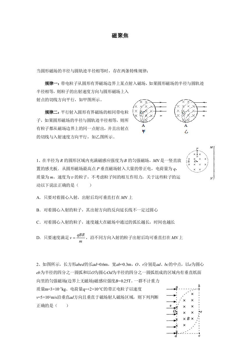 高中磁场磁聚焦带答案