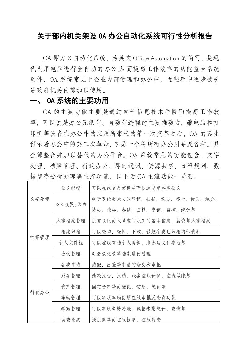 OA办公自动化系统可行性应用分析报告