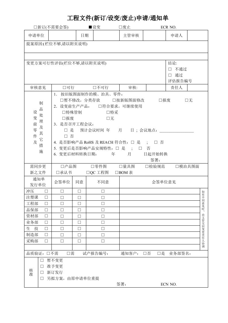 工程变更申请单ECN