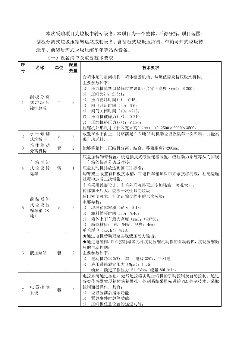 垃圾中转站设备