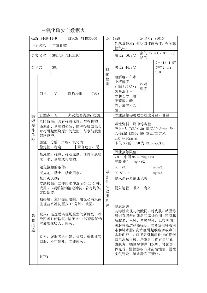 三氧化硫安全数据表