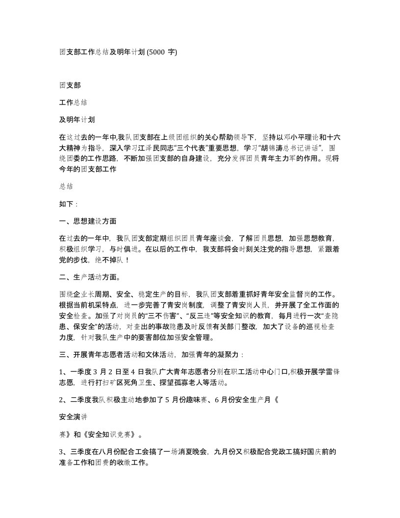 团支部工作总结及明年计划5000字