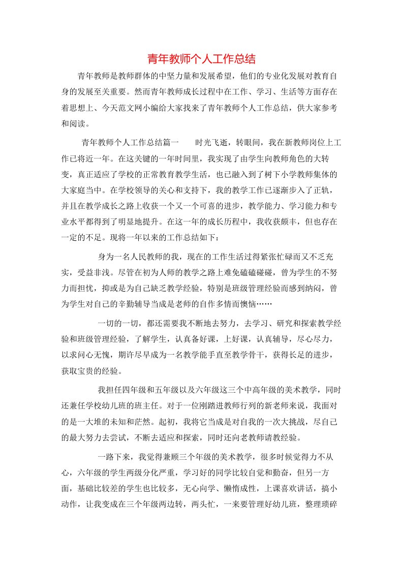 青年教师个人工作总结