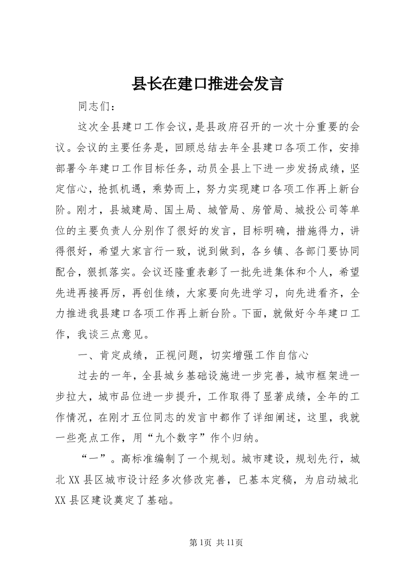 县长在建口推进会发言