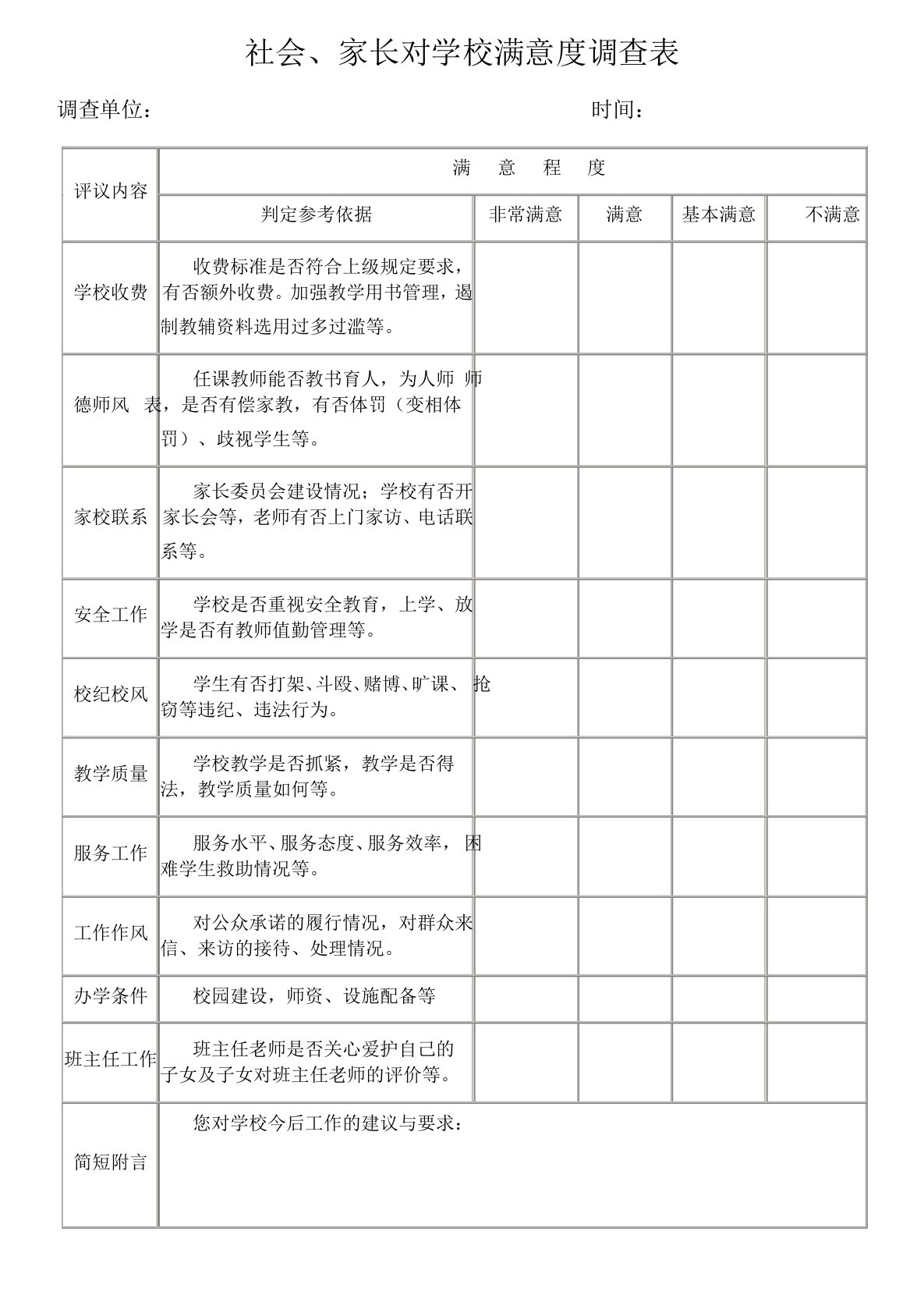 社会-家长对学校满意度调查表