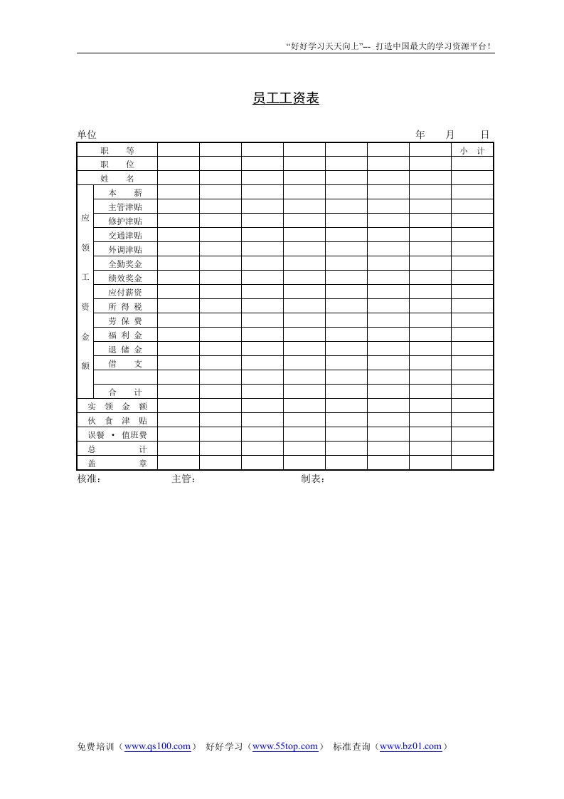 【管理精品】员工工资表