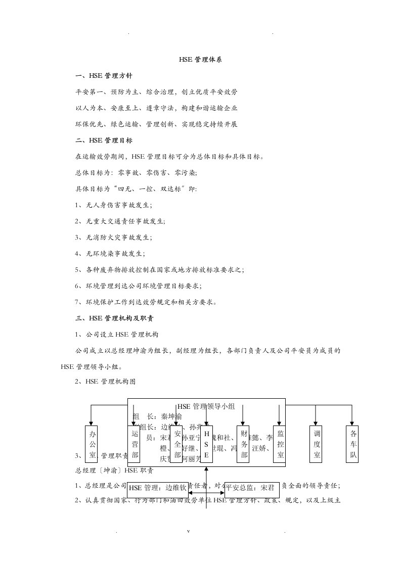 hse管理机构及职责