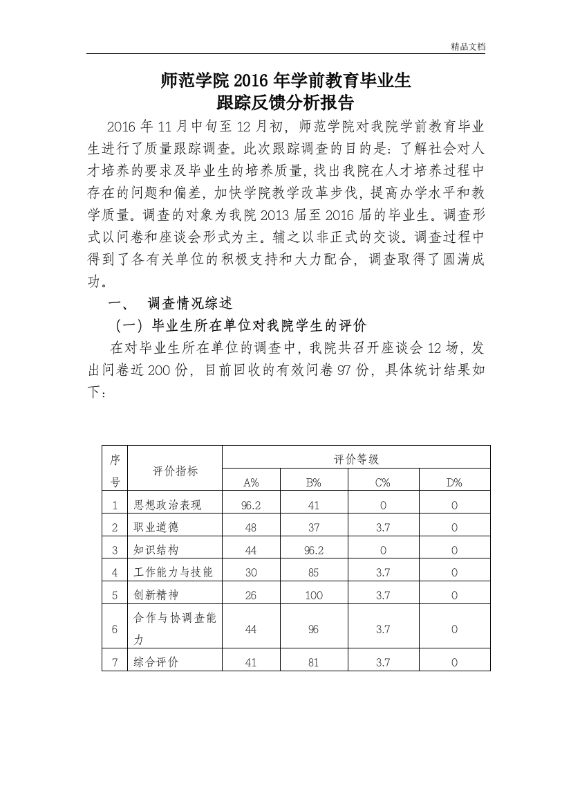 学前教育毕业生跟踪反馈分析报告