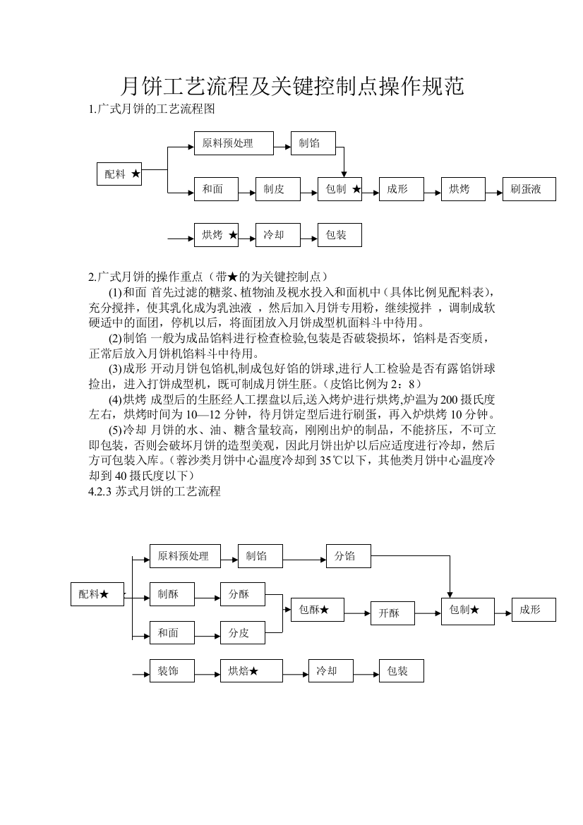 月饼工艺流程及关键控制点操作规范