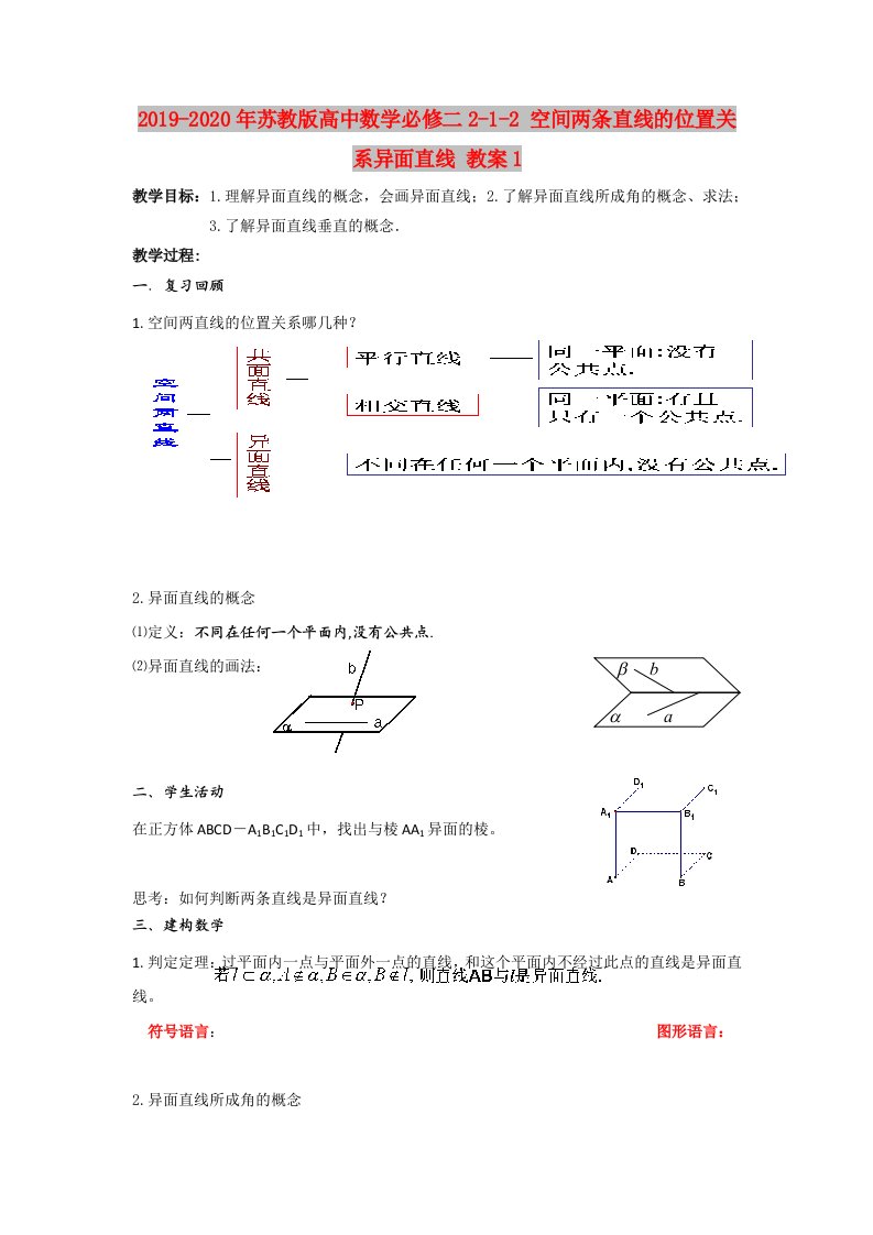 2019-2020年苏教版高中数学必修二2-1-2